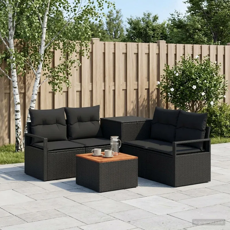 Soffset 6 st Svart Poly Rattan och stål