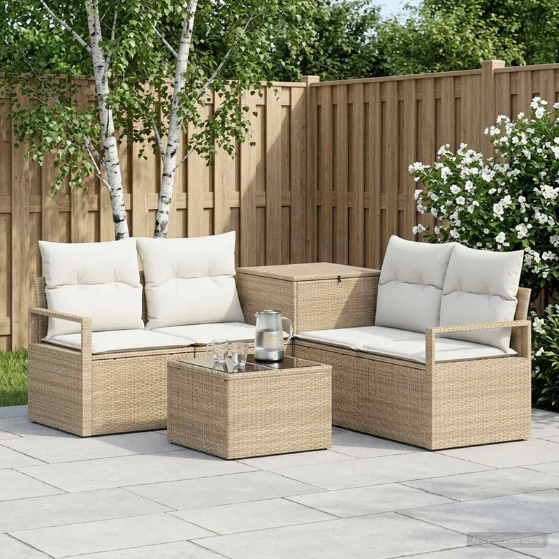 Soffset 6 st Beige och krämvit Poly Rattan och stål