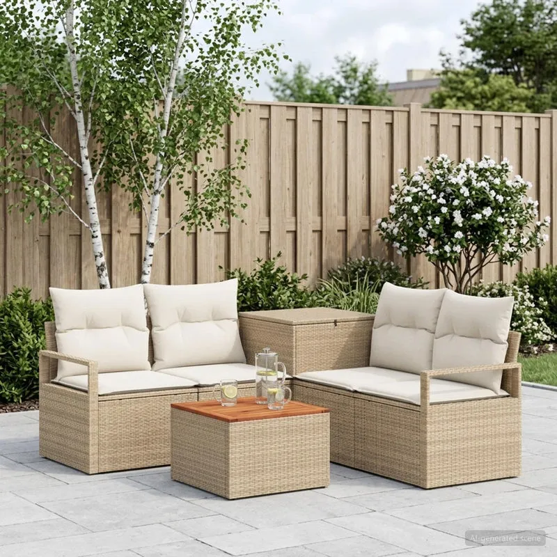 Soffset 6 st Beige och krämvit Poly Rattan och stål