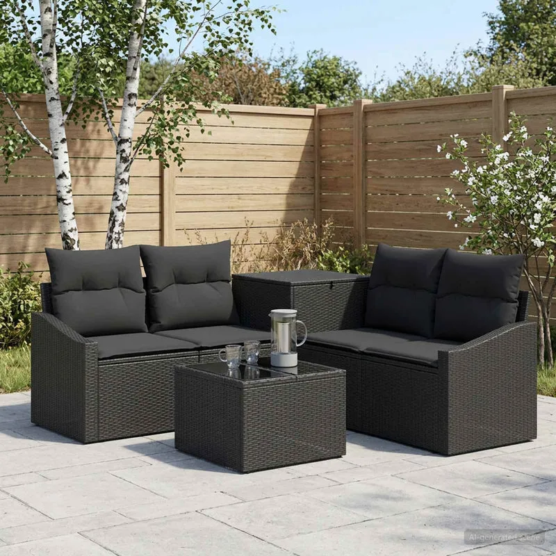 Soffset 6 st Svart Poly Rattan och stål