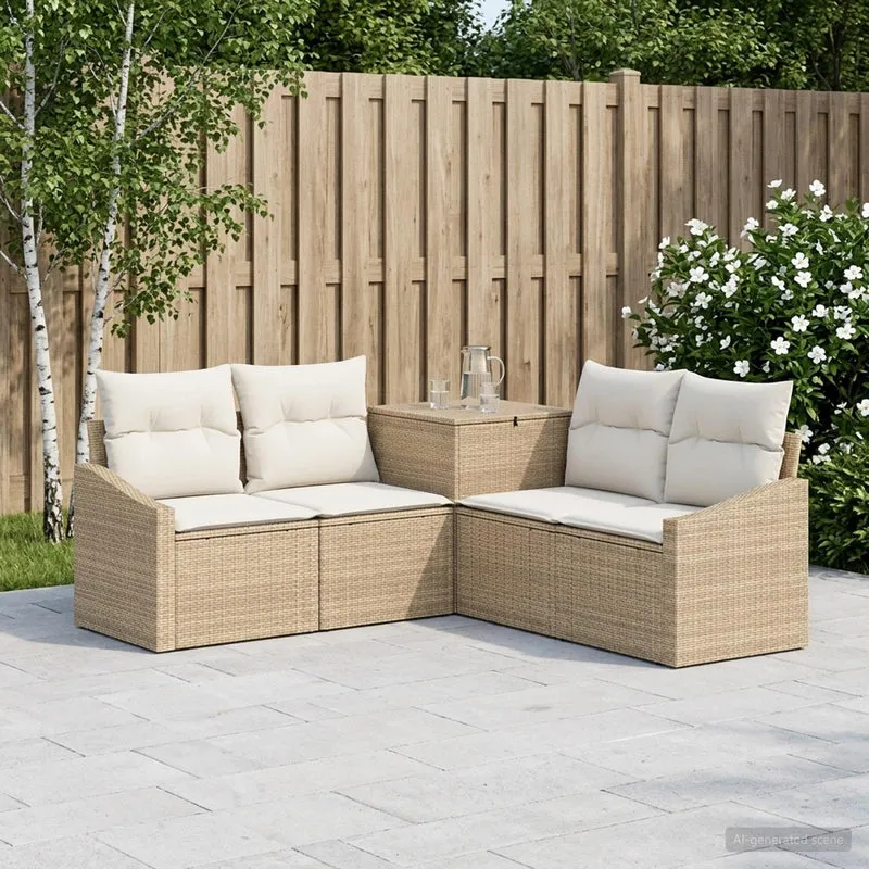 Soffset 5 st Beige och krämvit Poly Rattan och stål