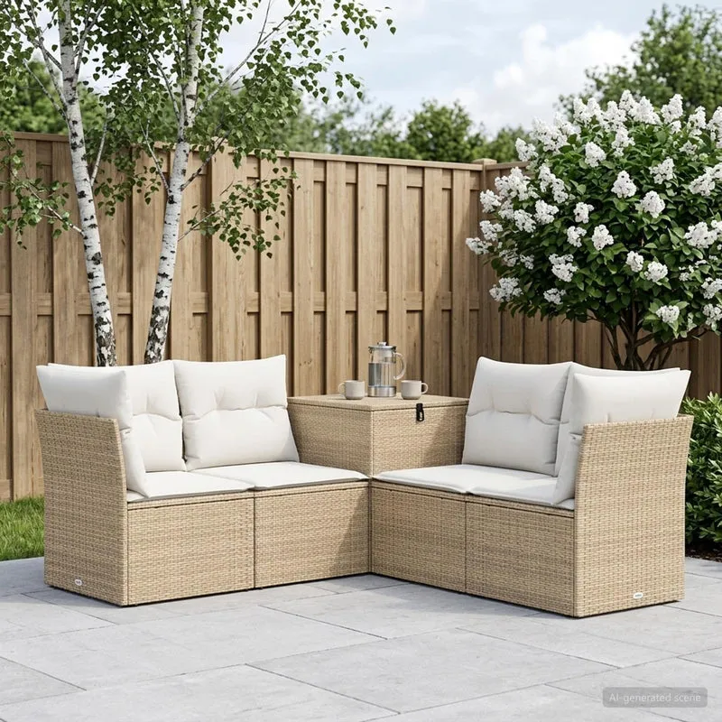 Soffset 5 st Beige och krämvit Poly Rattan och stål