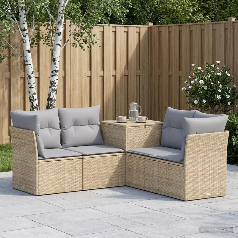 Soffset 5 st Beige och Ljusgrå Poly Rattan och stål