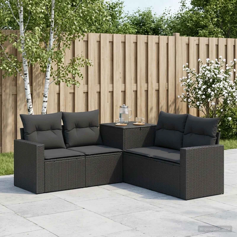 Soffset 5 st Svart Poly Rattan och stål