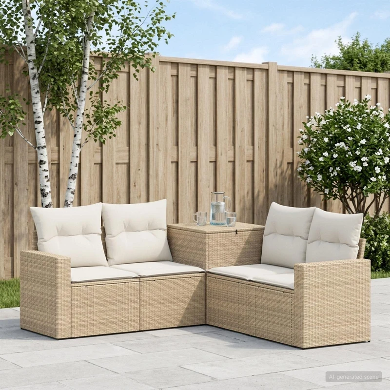 Soffset 5 st Beige och krämvit Poly Rattan och stål
