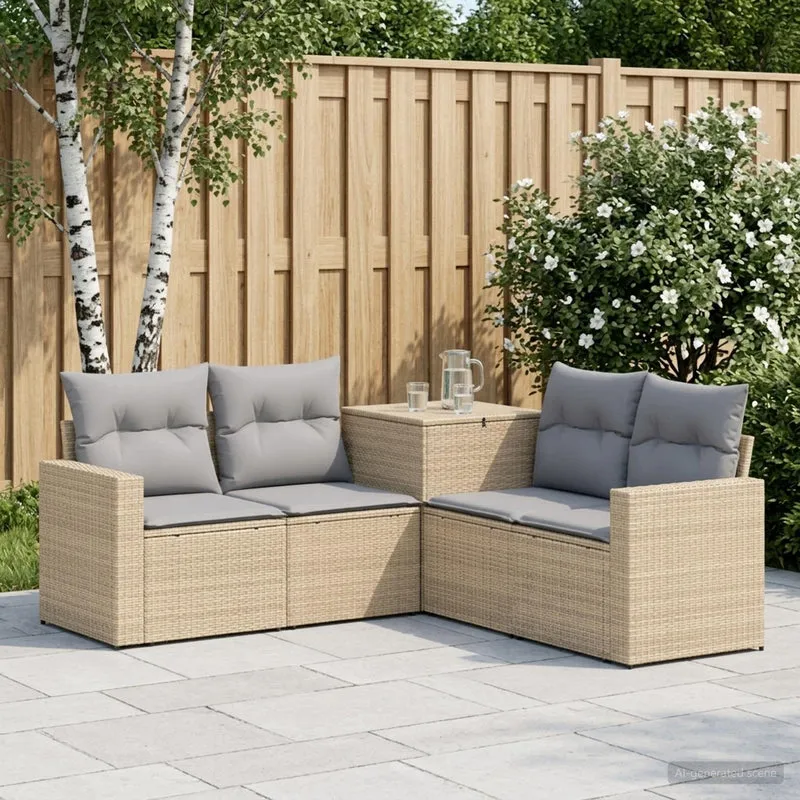 Soffset 5 st Beige och Ljusgrå Poly Rattan och stål