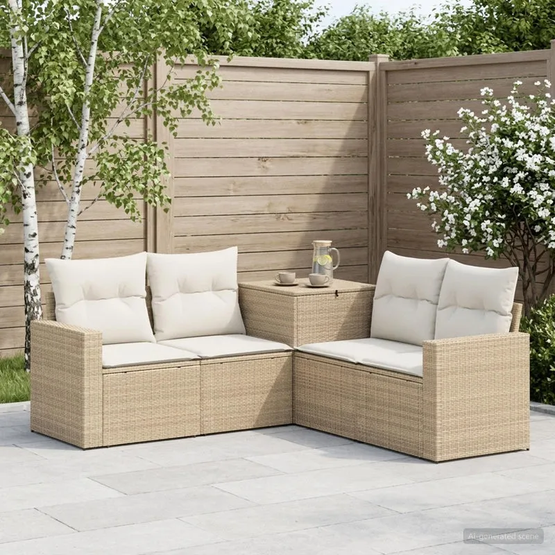 Soffset 5 st Beige och krämvit Poly Rattan och stål