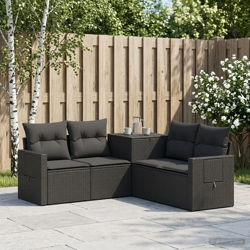 Soffset 5 st Svart Poly Rattan och stål