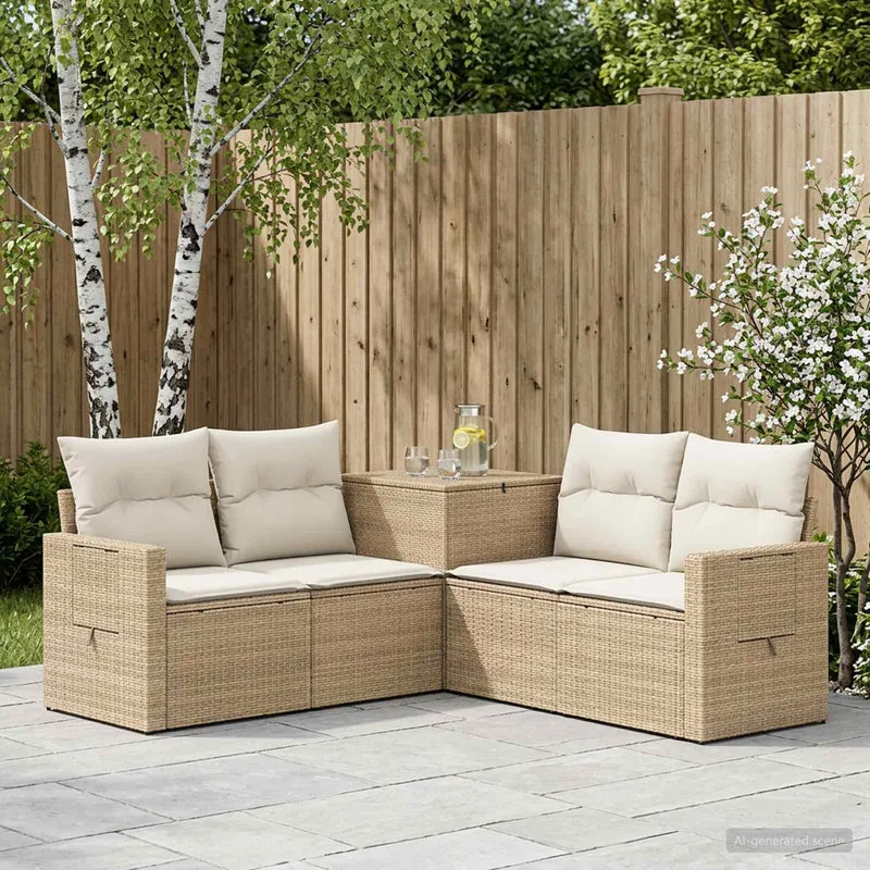 Soffset 5 st Beige och krämvit Poly Rattan och stål