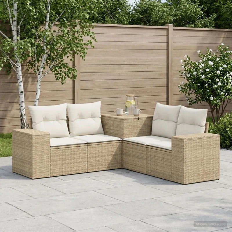 Soffset 5 st Beige och krämvit Poly Rattan och stål