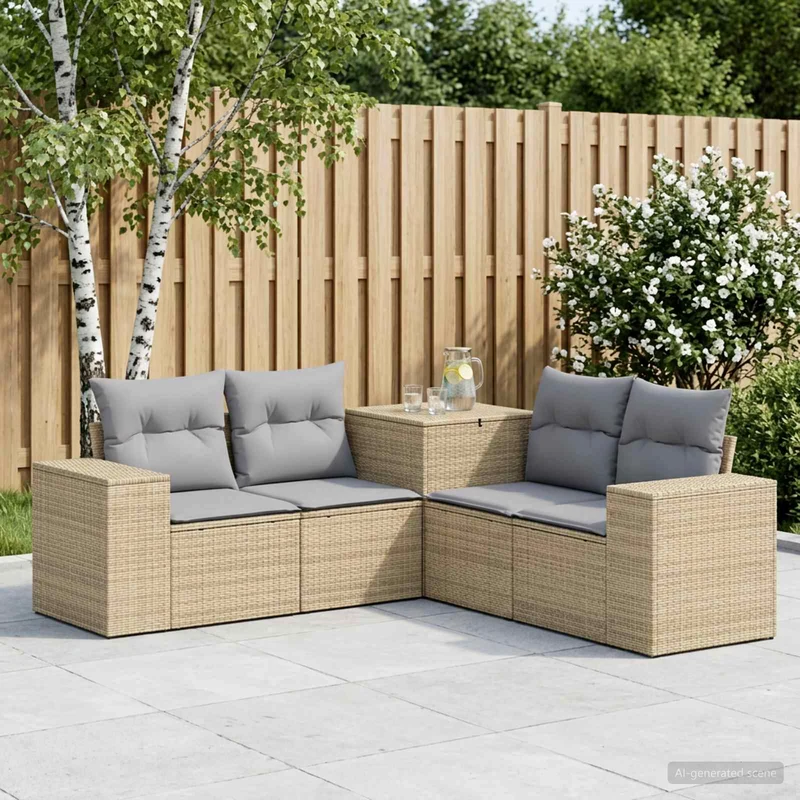 Soffset 5 st Beige och Ljusgrå Poly Rattan och stål