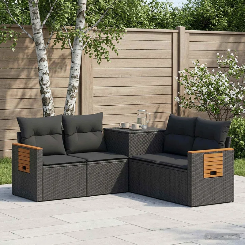 Soffset 5 st Svart Poly Rattan och stål
