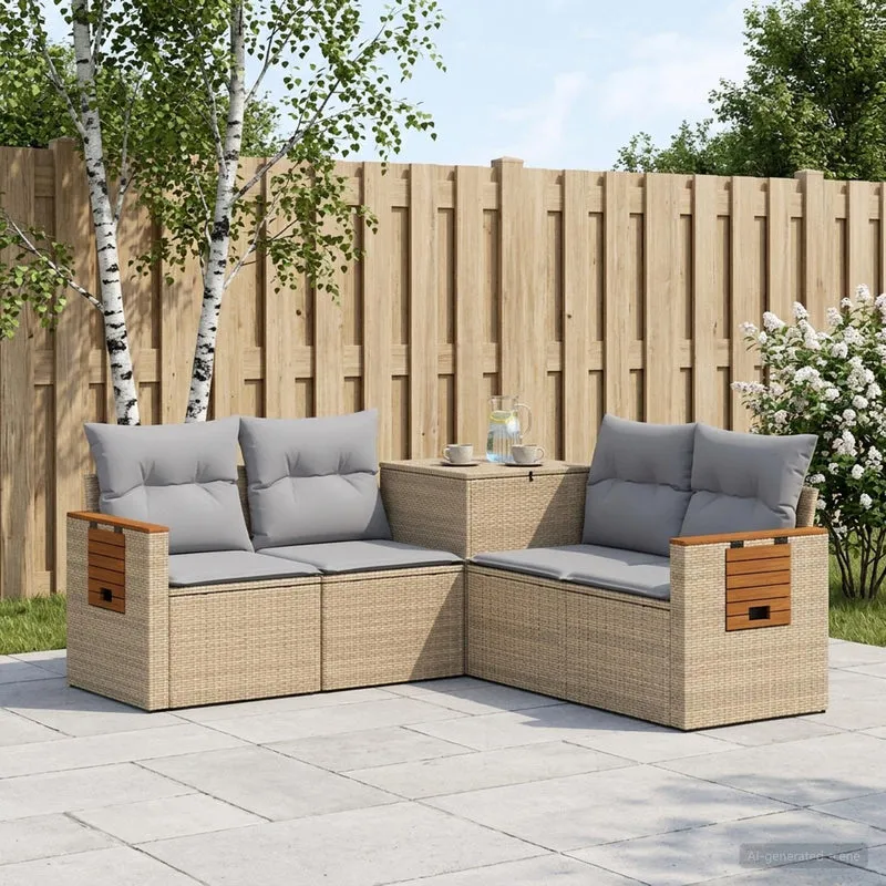 Soffset 5 st Beige och Ljusgrå Poly Rattan och stål