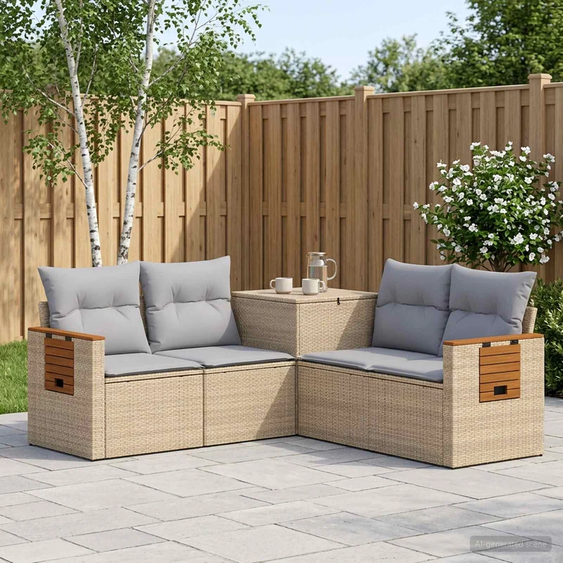 Soffset 5 st Beige och Ljusgrå Poly Rattan och stål