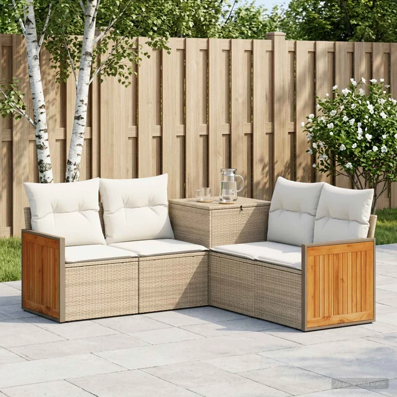 Soffset 5 st Beige och krämvit Poly Rattan och stål
