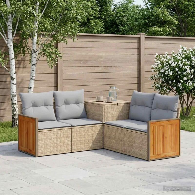 Soffset 5 st Beige och Ljusgrå Poly Rattan och stål