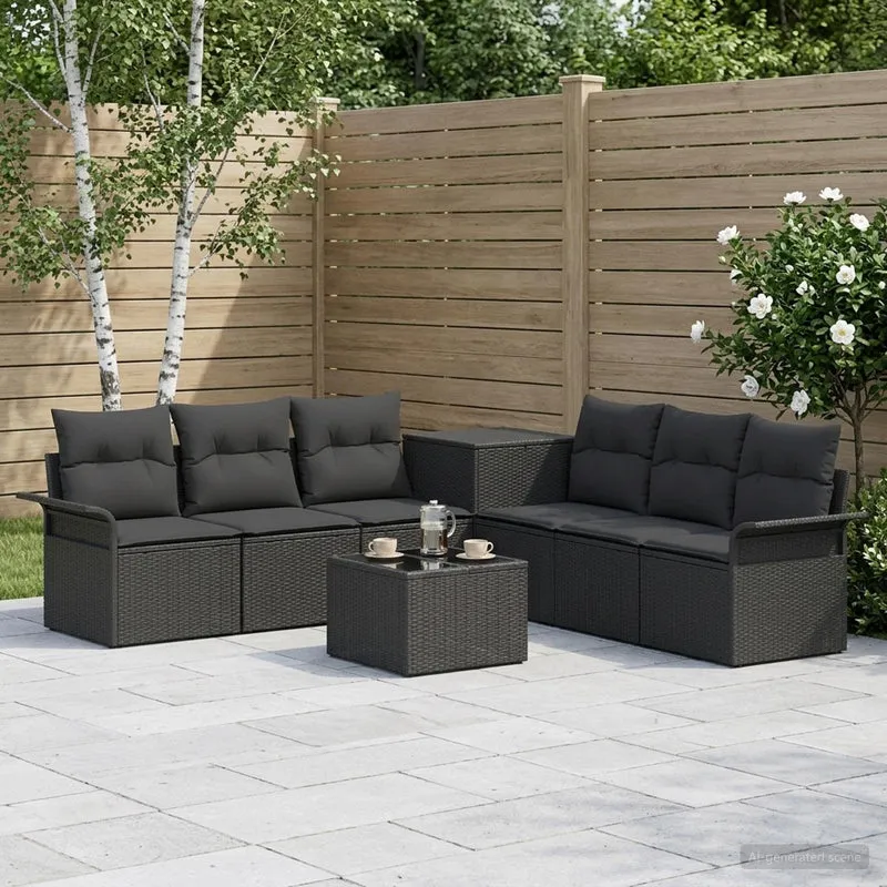 Soffset 8 st Svart Poly Rattan och stål