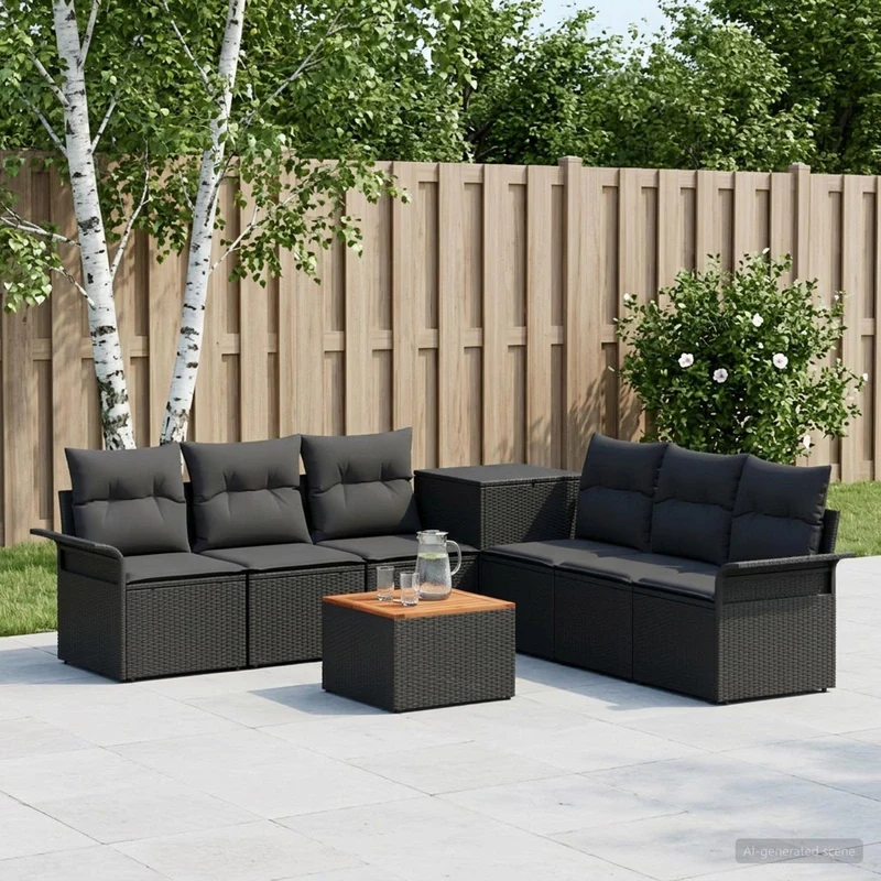 Soffset 8 st Svart Poly Rattan och stål