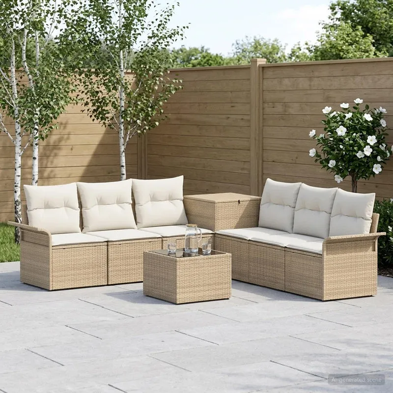 Soffset 8 st Beige och krämvit Poly Rattan och stål