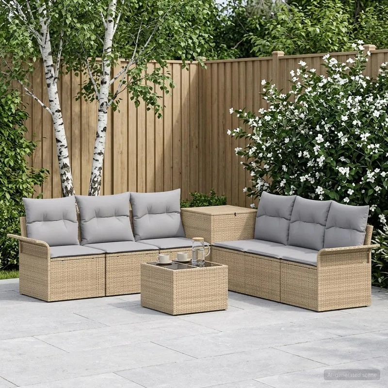 Soffset 8 st Beige och Ljusgrå Poly Rattan och stål