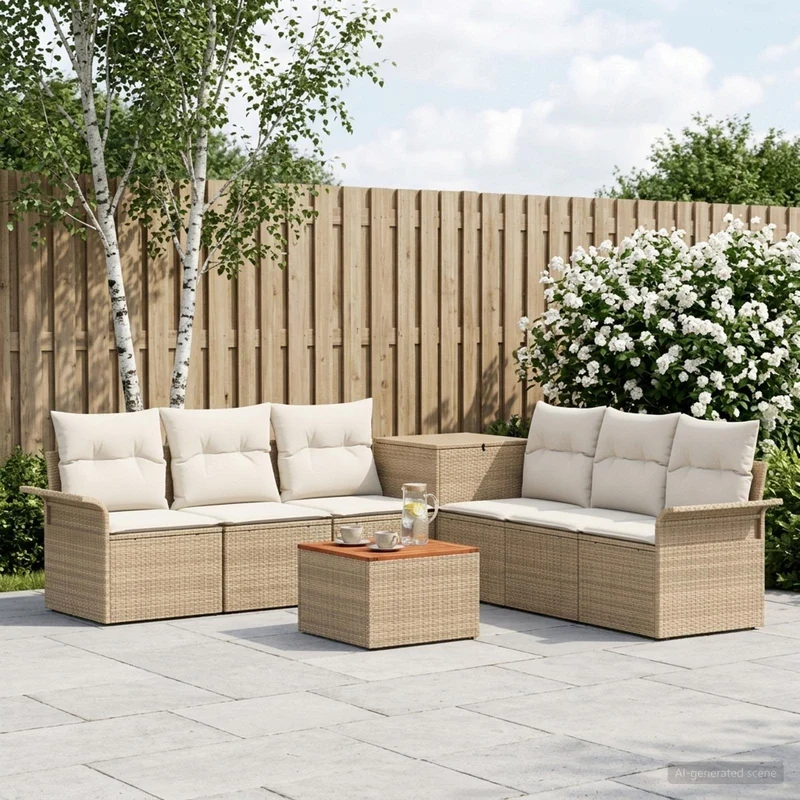 Soffset 8 st Beige och krämvit Poly Rattan och stål