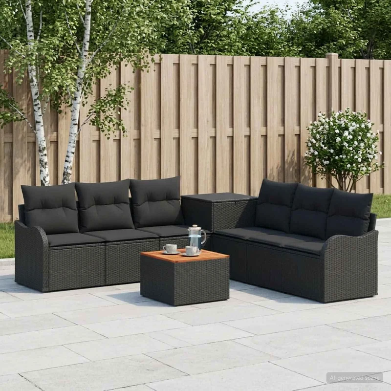 Soffset 8 st Svart Poly Rattan och stål
