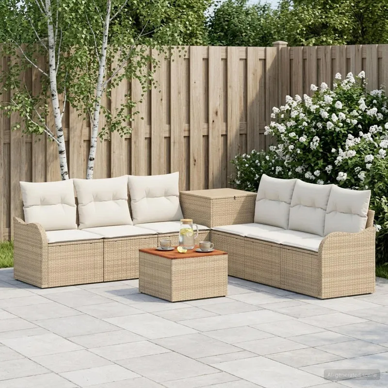 Soffset 8 st Beige och krämvit Poly Rattan och stål