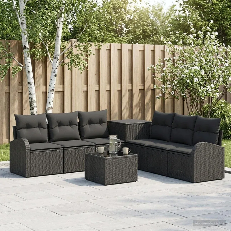 Soffset 8 st Svart Poly Rattan och stål