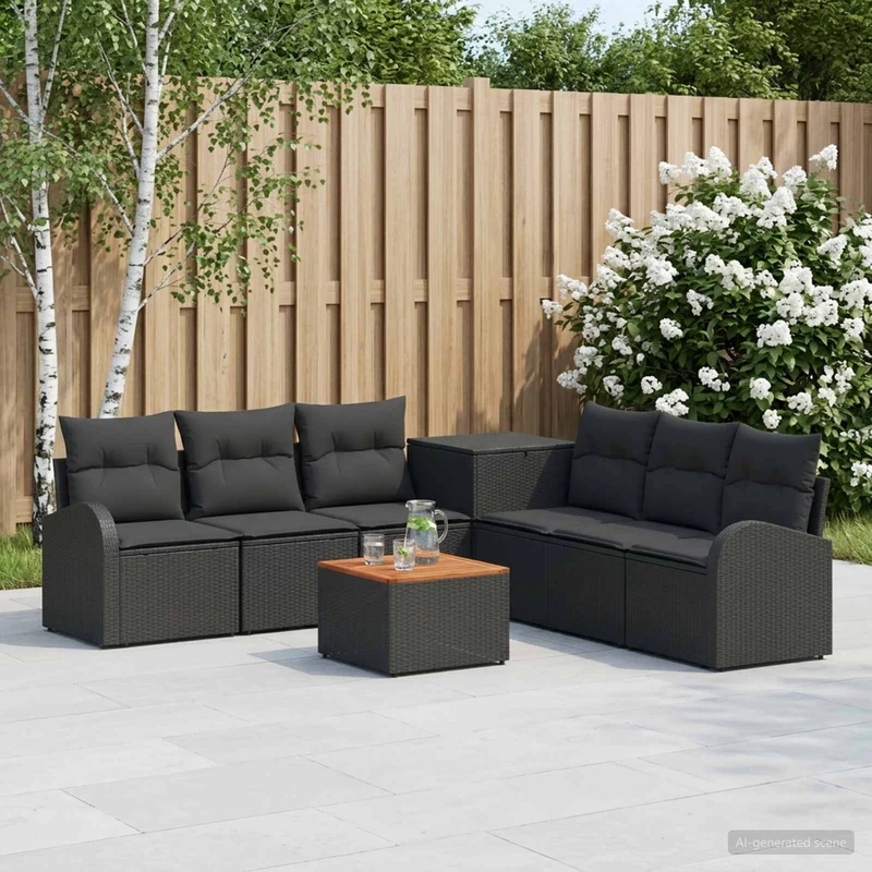 Soffset 8 st Svart Poly Rattan och stål