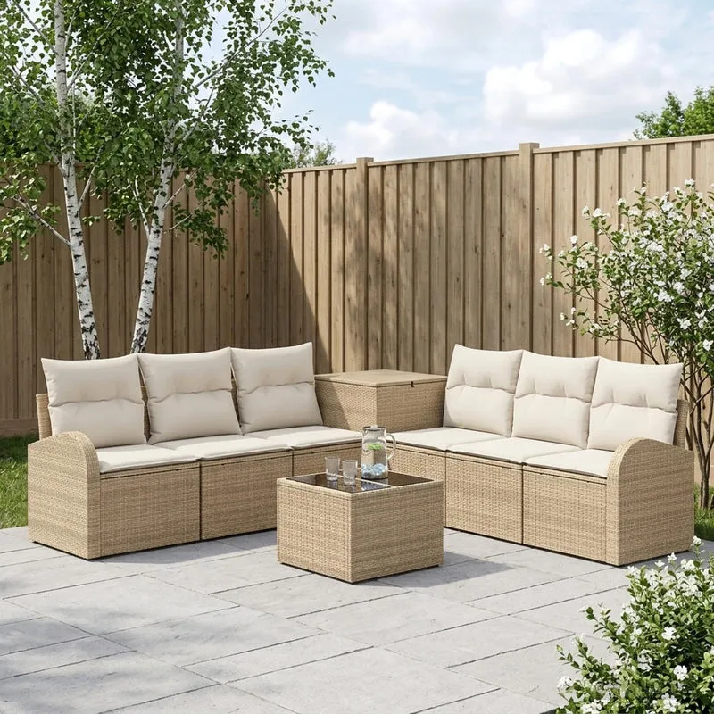 Soffset 8 st Beige och krämvit Poly Rattan och stål