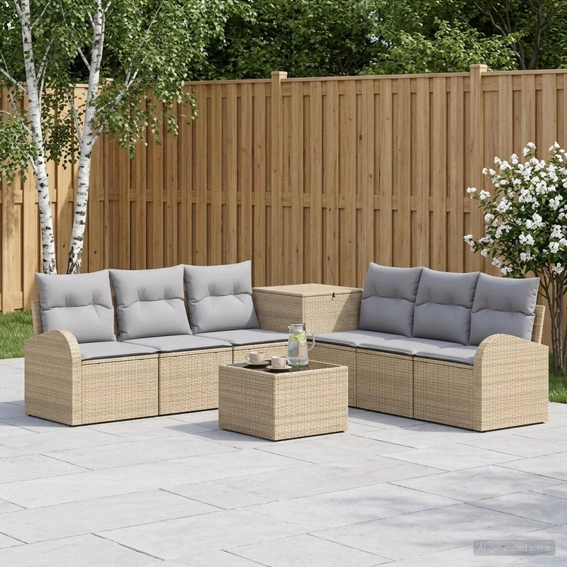 Soffset 8 st Beige och Ljusgrå Poly Rattan och stål