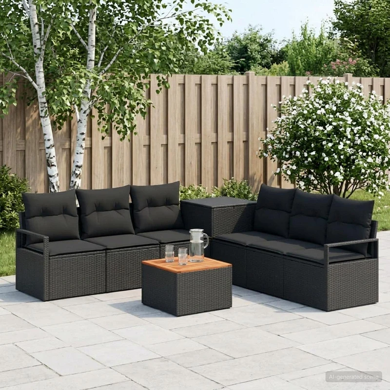 Soffset 8 st Svart Poly Rattan och stål