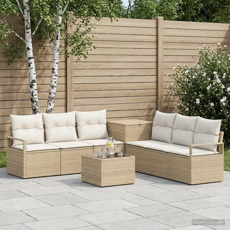 Soffset 8 st Beige och krämvit Poly Rattan och stål
