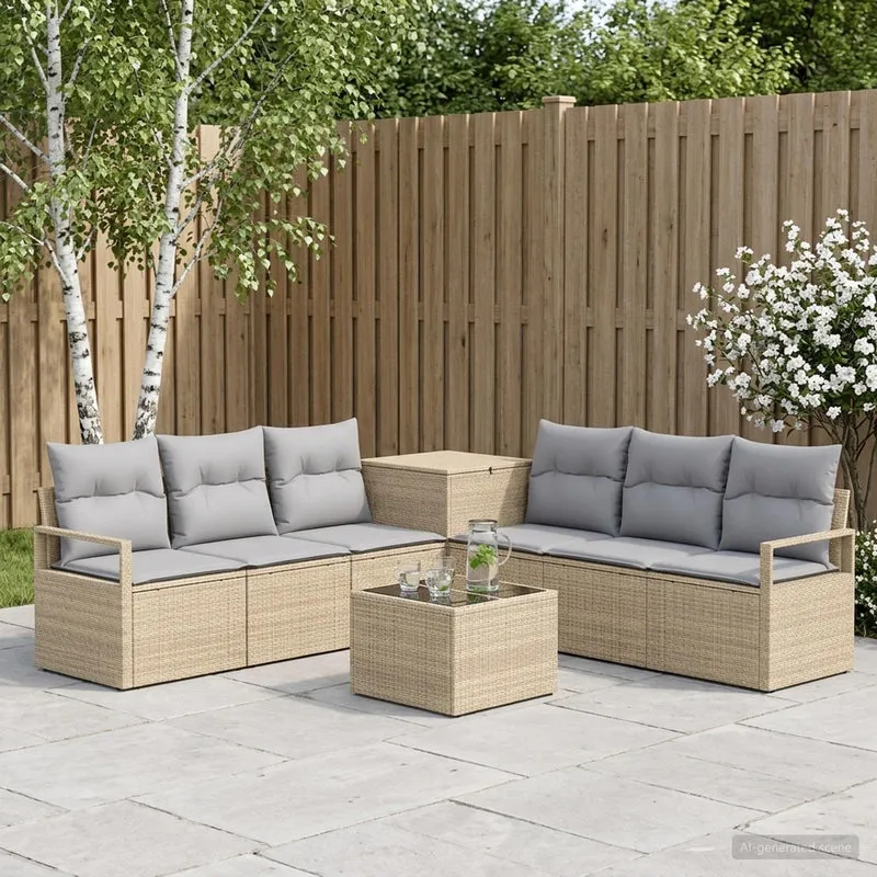 Soffset 8 st Beige och Ljusgrå Poly Rattan och stål