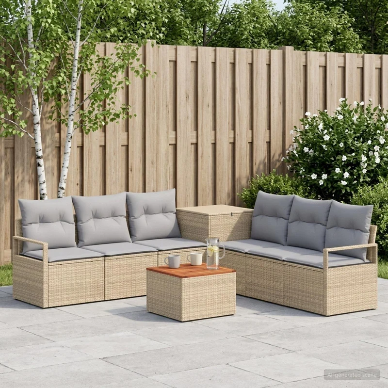 Soffset 8 st Beige och Ljusgrå Poly Rattan och stål