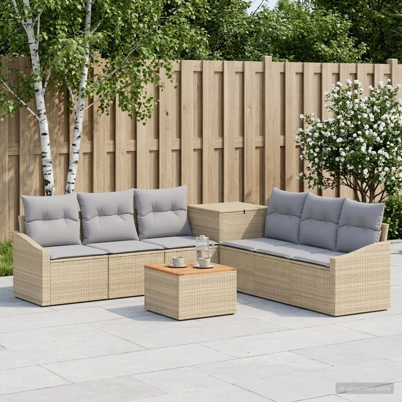 Soffset 8 st Beige och Ljusgrå Poly Rattan och stål