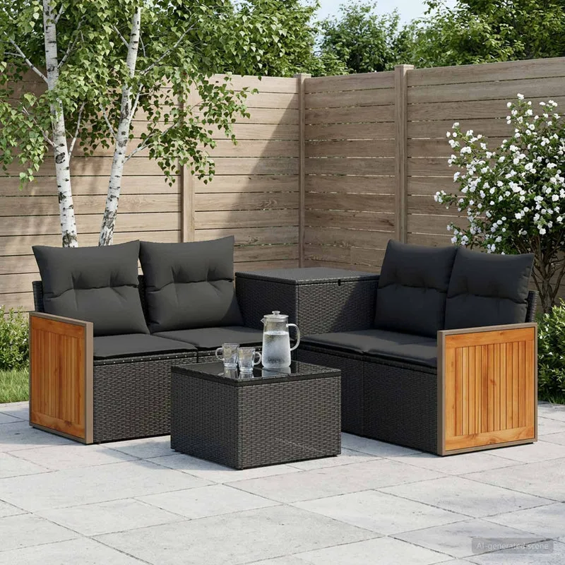 Soffset 6 st Svart Poly Rattan och stål