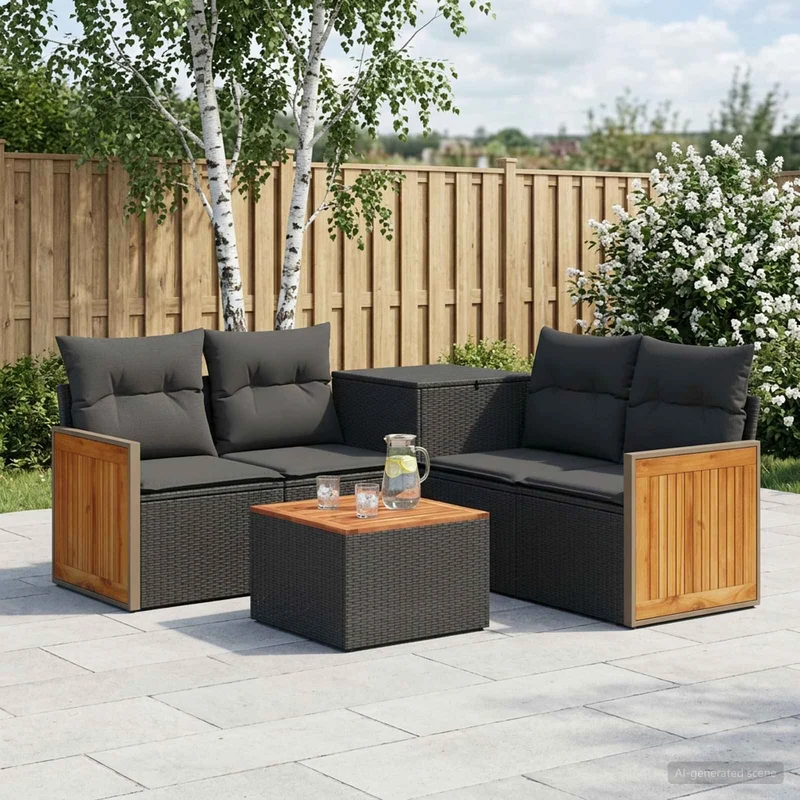 Soffset 6 st Svart Poly Rattan och stål