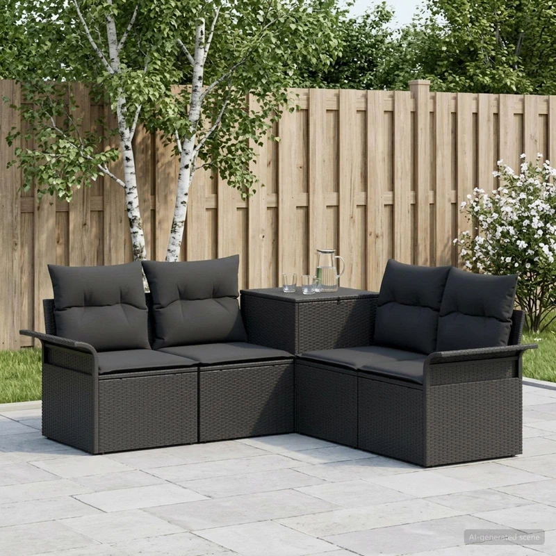 Soffset 5 st Svart Poly Rattan och stål