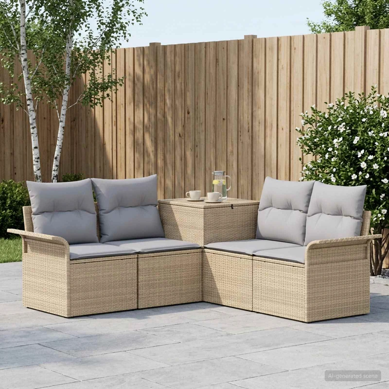 Soffset 5 st Beige och Ljusgrå Poly Rattan och stål