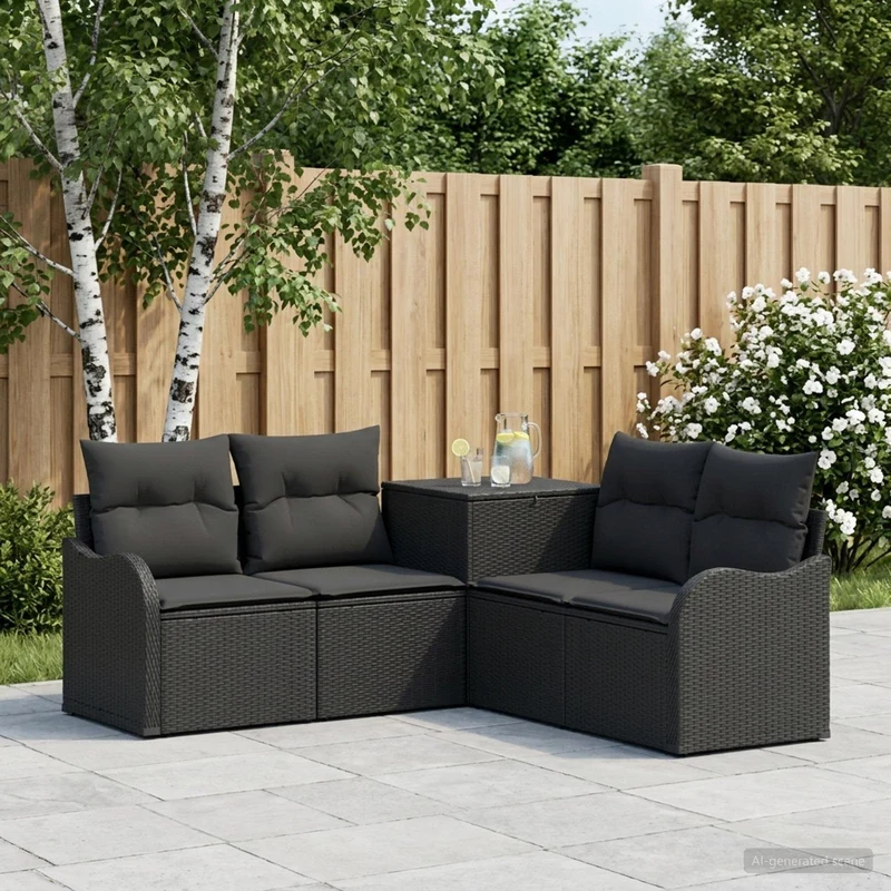 Soffset 5 st Svart Poly Rattan och stål