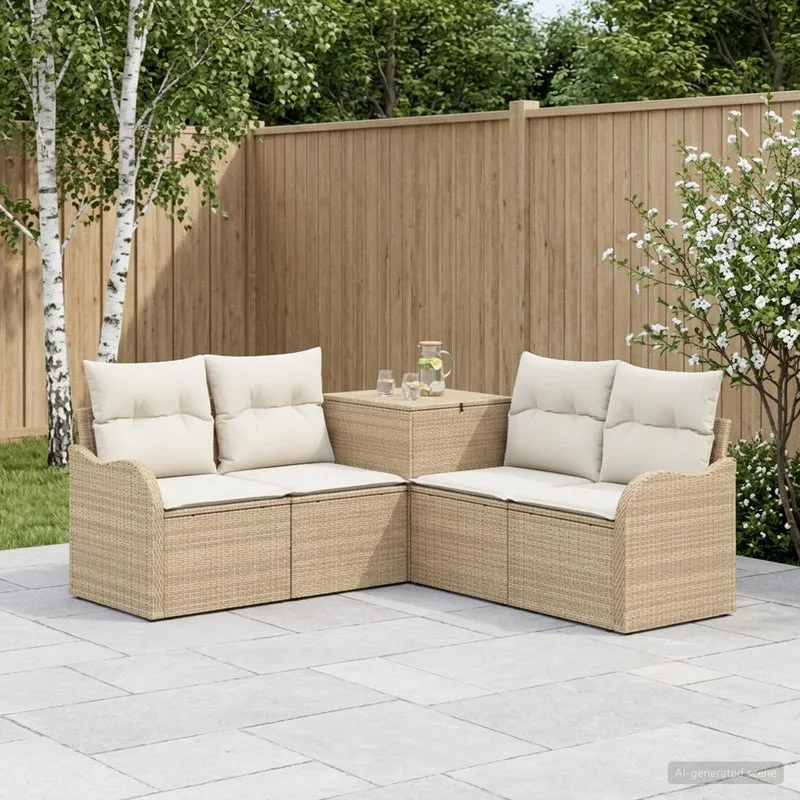 Soffset 5 st Beige och krämvit Poly Rattan och stål