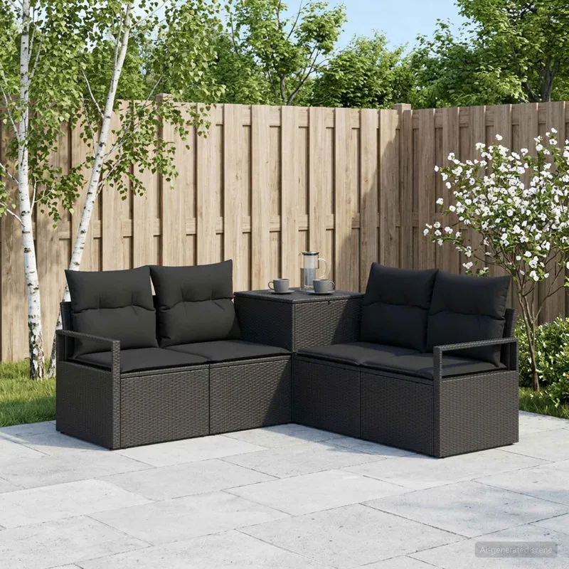 Soffset 5 st Svart Poly Rattan och stål