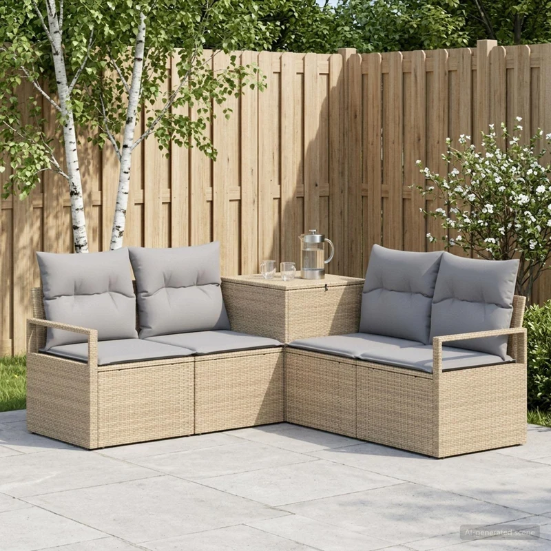 Soffset 5 st Beige och Ljusgrå Poly Rattan och stål
