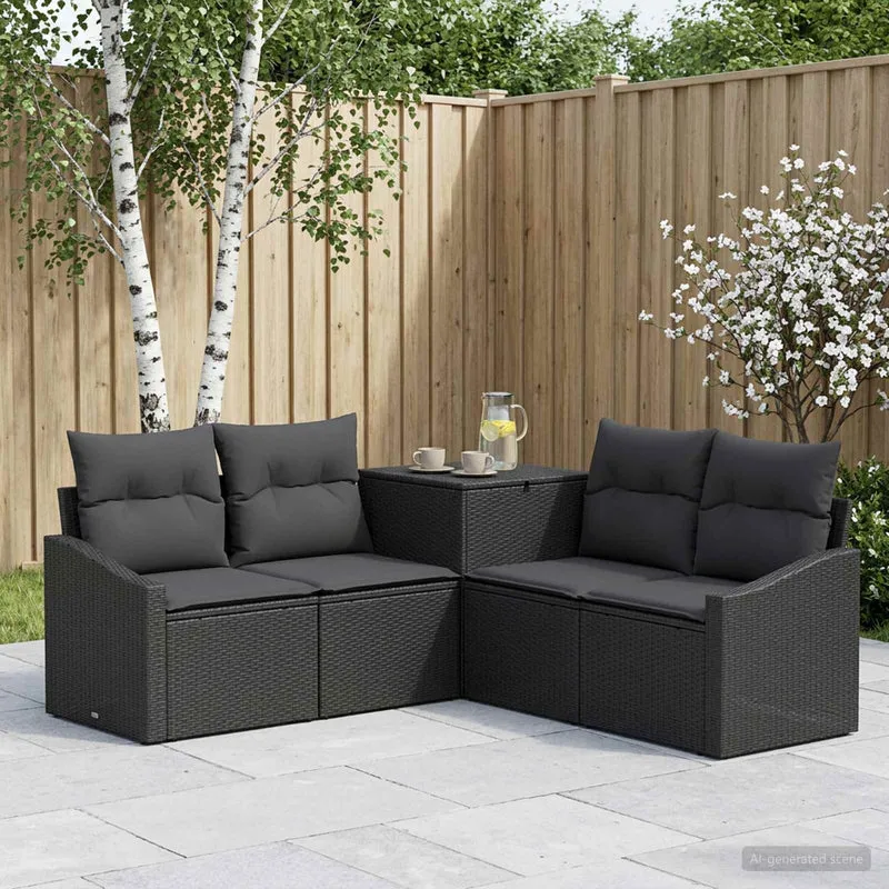 Soffset 5 st Svart Poly Rattan och stål