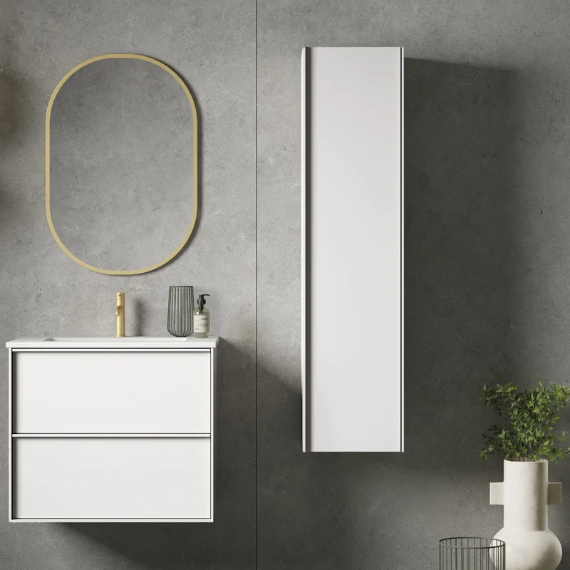Högskåp Badrum 35x140 cm Tenfors Nordlig Vit Matt