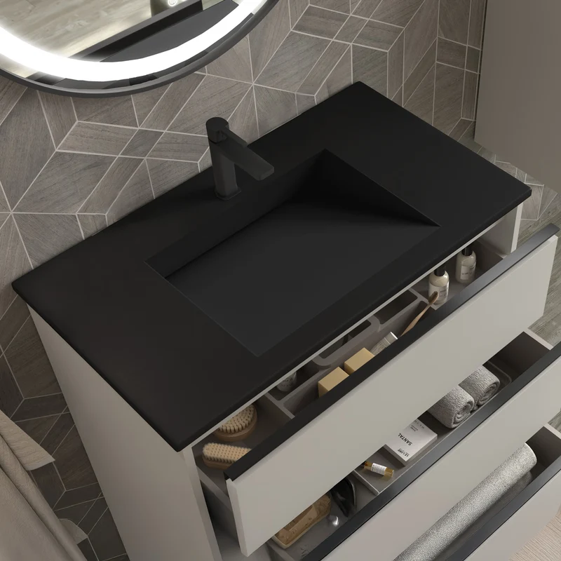 Tvättställ Solid Surface Tenfors Flow 80 cm Svart Matt