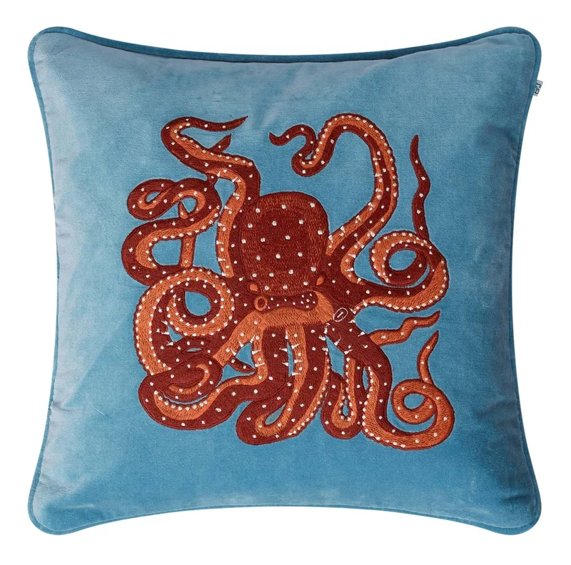 Octopus Embroidered Velvet Kuddfodral 50x50