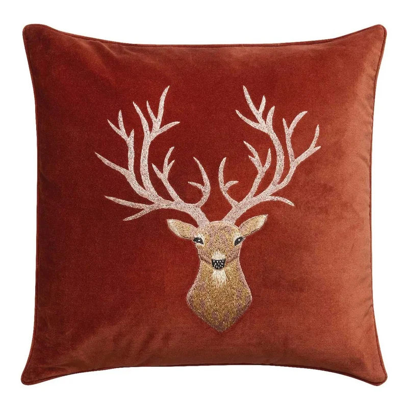 Reindeer Embroidered Velvet Kuddfodral 50x50