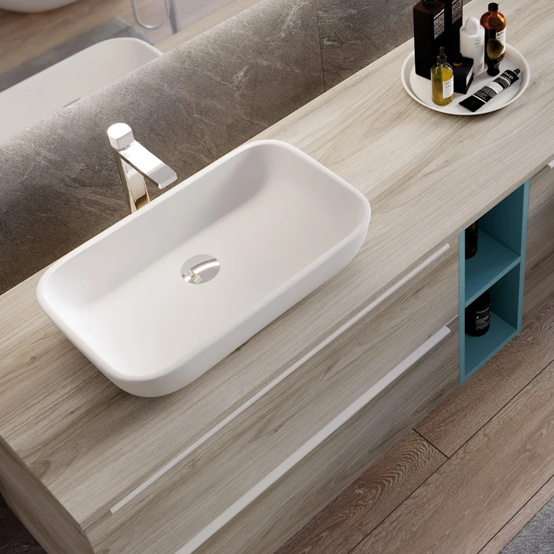 Fristående Tvättställ Solid Surface Tenfors Milos 51x33 cm Vit Matt
